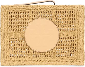 Tory Burch Womens Pouch Ella Crochet Natural Raffia Clutch Bags