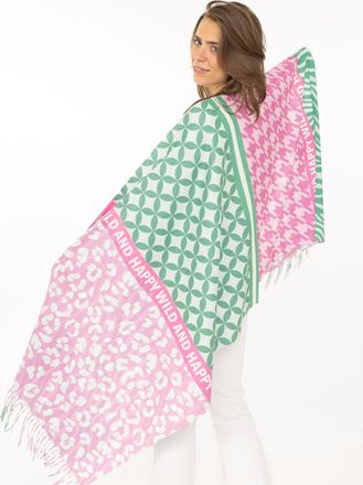 Zwillingsherz Schal ZWILLINGSHERZ Love & More, Damen, pink, gr&uuml;n, Web, Polyester, Modet&uuml;cher Schal, stylischer Schal mit Schriftzug