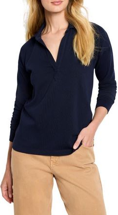 Nic+Zoe Easy Long Sleeve Cotton Polo in Dark Indigo at Nordstrom, Size Small