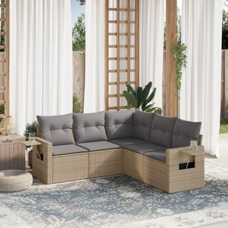 vidaXL Juego De Sof&aacute;s Jard&iacute;n Con Cojines 5 Pzas Rat&aacute;n Sint&eacute;tico Beige Vidaxl