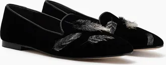 Arteana Womens Velvet Gigi Smoking Feather Slipper In Black