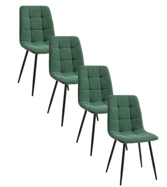 Home Heavenly Pack de 4 sillas de comedor en tela verde oscuro y patas metal negro