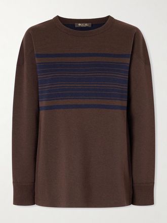 Loro Piana Pullover In Misto Lana E Cashmere A Righe Winterdale - Marrone