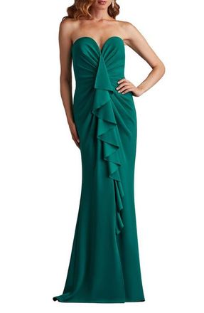 Tadashi Shoji Ruffle Front Strapless Gown in Emerald at Nordstrom, Size Small