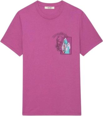 Zadig&Voltaire Tops, Heren, Paars, S, Graffiti Skull T-Shirt