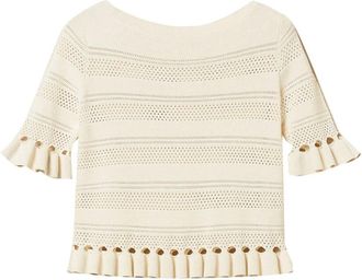 Twinset Gerimpelde Trui - Dames - Ronde hals truien - Beige - M - Truien & Vesten