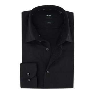 HUGO BOSS Overhemden, Heren, Zwart, M, Katoen, Slim-fit Zakelijk Overhemd