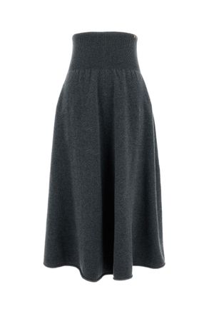 Extreme Cashmere Grey Ease High-Waist Stretch Cashmere Knit Midi Skirt