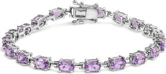 House of Brilliance 925 Sterling Silver 8 1/2 Cttw Oval Shaped Purple Amethyst Link Bracelet - 7 Inches