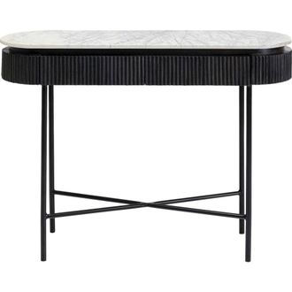 Kare Design Consola de 2 cajones de m&aacute;rmol blanco y madera de mango negra