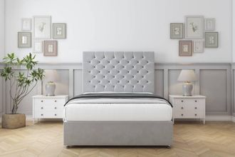Comfort Beds Winslow Plush Divan Set No Drawers-54 Headboard in Silver | Size: King