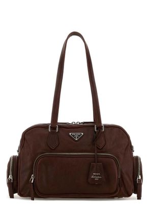 Prada Dark Brown Logo Large Shoulder Bag