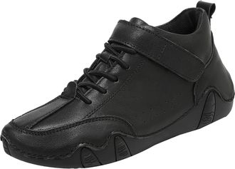 Generic Boots Women Size 7 Heel Womens Boots Breathable Round Head Chunky Heel Womens Shoes Womens Winter Thermal Villi Leather Platform Boots (Black, 3.5)