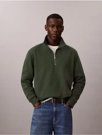 Calvin Klein Mens Archive Logo Fleece Quarter Zip Sweatshirt - Green - 2XL