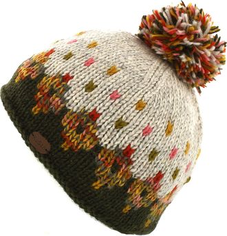 KuSan 100% Wool Multi-Coloured Bobble Hat (Khaki (2001))