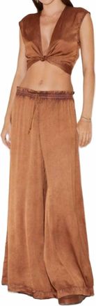 Boteh Lustre Tie Front Top Wide Leg Pants In Rust