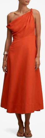 Ever New Vinetta One-Shoulder Linen Blend Midi Dress in Spicy Orange at Nordstrom, Size 14