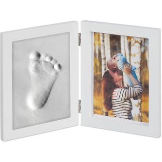 Relaxdays Relaxdays - 10x Cornice Portafoto per Bambini con Calco in Gesso, Set per lImpronta della Mano o Piedino, Fai-da-Te, Bianco