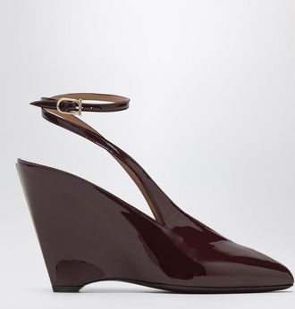 Ferragamo Peep Toe Wedge Sandals in Bordeaux