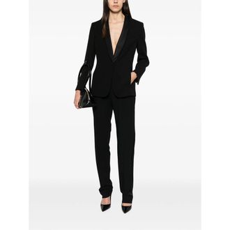 Giorgio Armani Satin-Trimmed Virgin Wool Trousers - Black