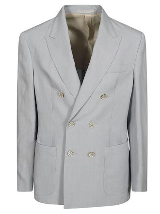 Eleventy Double-Breasted Light Blue Tailored Jacket With Refined Peak Lapel
