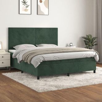 vidaXL Vidaxl - Cama Box Spring Con Colch&oacute;n Terciopelo Verde Oscuro 160x200 Cm