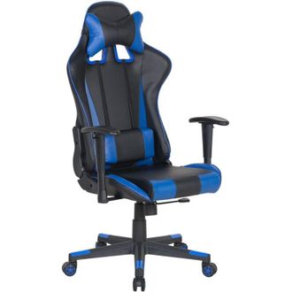 Beliani Beliani - Silla De Juegos De Piel Sint&eacute;tica Negra Con Reposabrazos Ajustables Reclinables Azules Soporte Lumbar Coj&iacute;n Reposacabezas Gamer