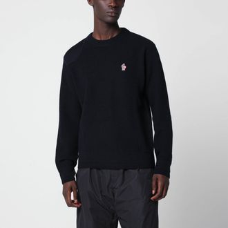 Moncler Maglione blu in lana con patch logo
