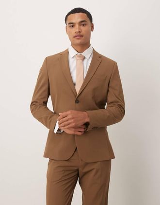 Selected Blazer slim fit color cuoio scuro-Marrone