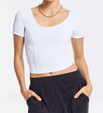 Bandier Rib Crop Short Sleeve In White Rib