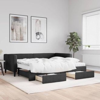 vidaXL Sof&aacute; Cama Nido Con Cajones Tela Negro 90x190 Cm Vidaxl