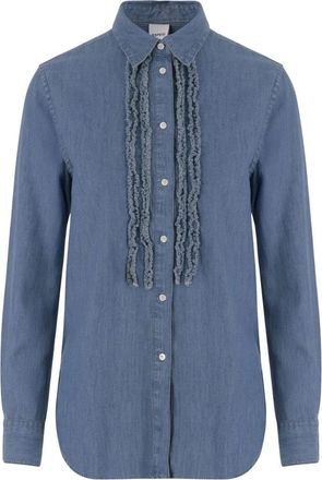 Aspesi Chambray Denim Shirt met Ruches - Dames - Spijkeroverhemden - Blauw - L - Denim - Overhemden