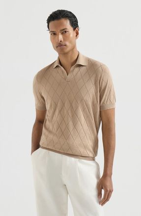 Brunello Cucinelli Lightweight knit Polo in Beige at Nordstrom, Size 60 It