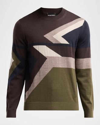 Emporio Armani Men & apos;s Geometric Wool Crewneck Sweater