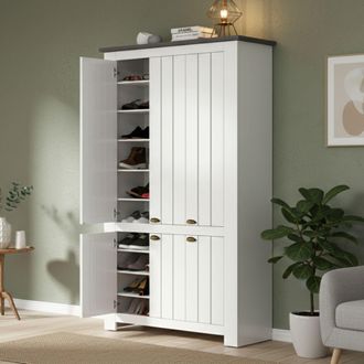 Dmora Zapatero Tazio, Zapatero Con 6 Puertas Que Ahorra Espacio, Armario De Entrada Multifuncional, 114x42h200 Cm, Blanco Y Antracita, Con Embalaje Reforzad