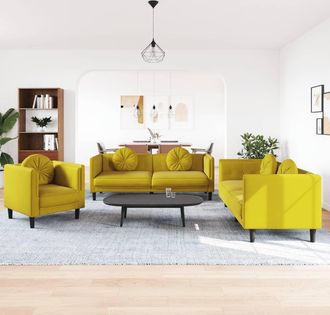 vidaXL Juego De Sof&aacute;s Con Cojines 3 Piezas Terciopelo Amarillo Vidaxl