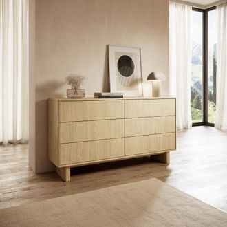 Dmora Aparador Hasimi, C&oacute;moda De 6 Cajones, Un Estante, Apertura Deslizante, 154x38x83h Cm Roble Marr&oacute;n