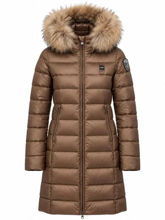 Blauer Fluffy Fur Hooded Quilted Long Down Jacket