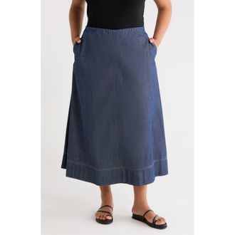 Eileen Fisher A-Line Organic Cotton Midi Skirt in Dark Indigo at Nordstrom, Size 1 X