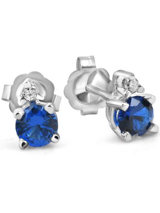 Pompeii3 3/4 cttw Diamond & Synthetic Blue Sapphire Studs 14k White Gold Womens Earrings