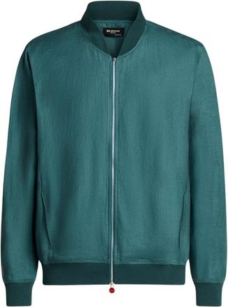 Kiton Pure Linen Jas met Rits - Heren - Bomber jackets - Groen - S - Leer - Jassen