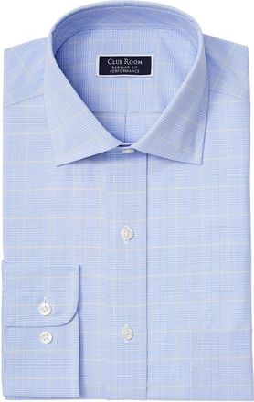 Club Room Mens Regular Fit Stretch Small Glen Plaid Dress Shirt Blue Size 17X34X35