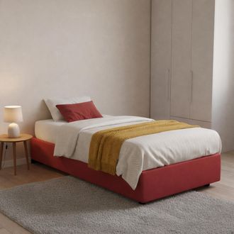 Talamo Italia Cama Individual Dmaiell, Cama Contenedor Con Revestimiento De Tela, 100% Made In Italy, Apertura Frontal, Con Colch&oacute;n 80x200 Cm Incluido, Rojo - Dmora