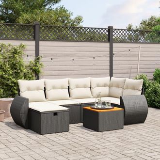 vidaXL Vidaxl - Set De Comedor De Jard&iacute;n 7 Pzas Y Cojines Rat&aacute;n Sint&eacute;tico Negro