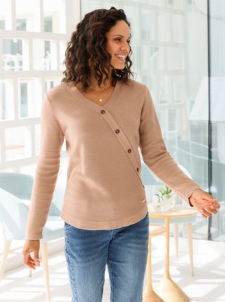 Casual Looks V-Ausschnitt-Pullover CASUAL LOOKS V-Pullover, Damen, Gr. 36, braun (camel), 50% Baumwolle, 50% Polyacryl, unifarben, Pullover V-Ausschnitt-Pullover