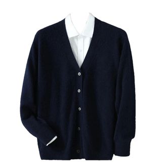 Generic Men Fall and Winter V-Neck Cashmere Cardigan Loose Sweater Thick Soft Knit Casual Jacket Navy Blue M