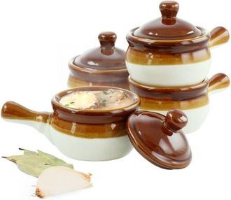 Elama 4 Piece Long Handle 15 Ounce French Onion Soup Bowl with Lid in Brown at Nordstrom