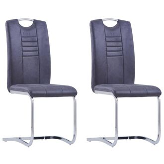 vidaXL Vidaxl - Sillas De Comedor Voladizas 2 Uds Piel De Ante Artificial Gris