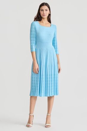 Ming Wang Linear Pointelle Tonal Knit Fit-N-Flare Midi Dress in Serene at Nordstrom, Size X-Large
