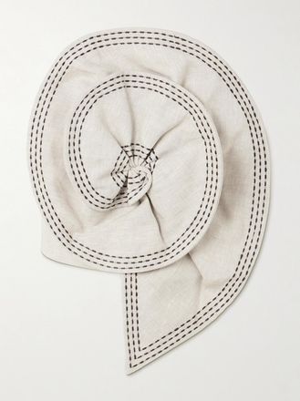 Andres Otalora Crop Top Bustier In Lino Con Applicazione E Impunture - Bianco sporco